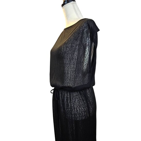 Kona Sol Womens Black Sheer Swimsuit Cover-Up Dress Waist Tie & Side Slits SZ S - Picture 6 of 11